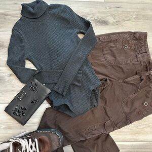 Women's Charcoal Turtleneck crotch strap Sweater